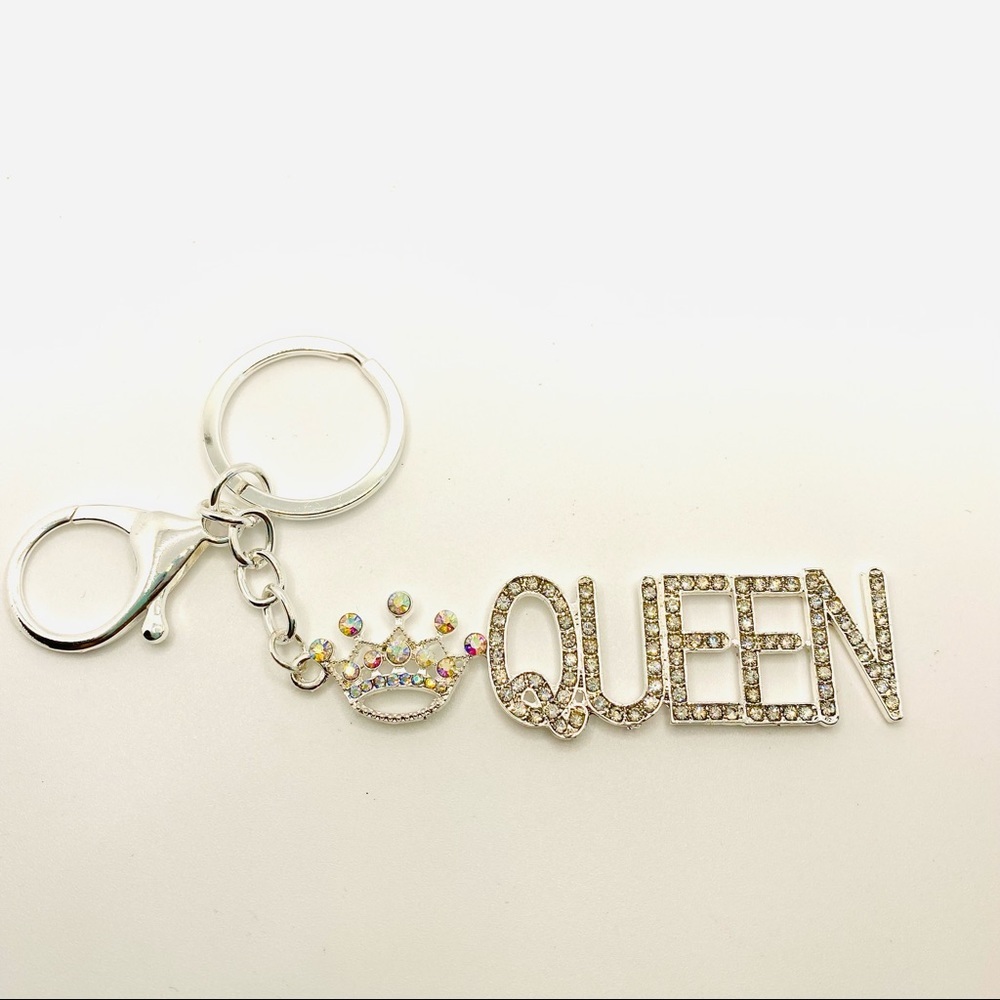 Purse Charm Key Chain Queen Iridescent Crystals set in Silver tone. BRAND NEW